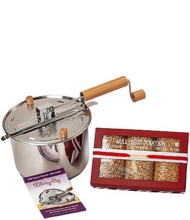 Image of Wabash Valley Farms Stainless Steel Whirley Pop Popcorn Maker with Hull-less Popcorn Box Set