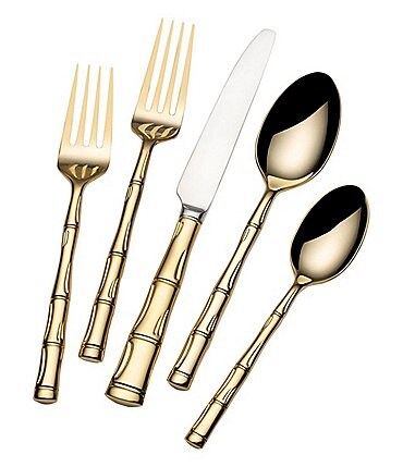 Image of Wallace Silversmiths Bamboo Gold-Plated 20-Piece Stainless Steel Flatware Set