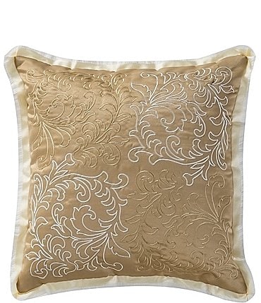 Image of Waterford Ansonia Ribbon-Trimmed Scroll-Embroidered Square Pillow