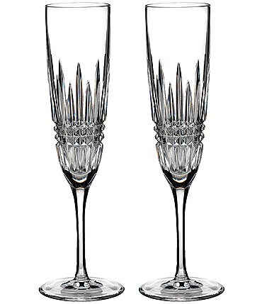 Image of Waterford Lismore Diamond Crystal Champagne Flute Pair