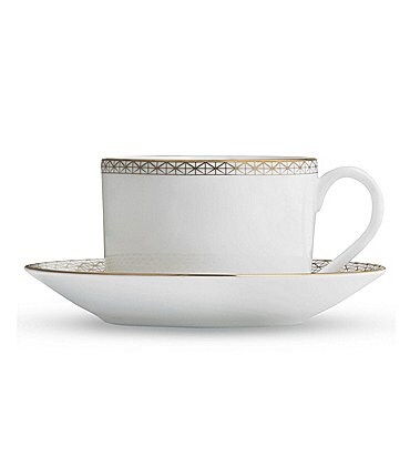 Image of Waterford Lismore Diamond Gold Teacup and Saucer