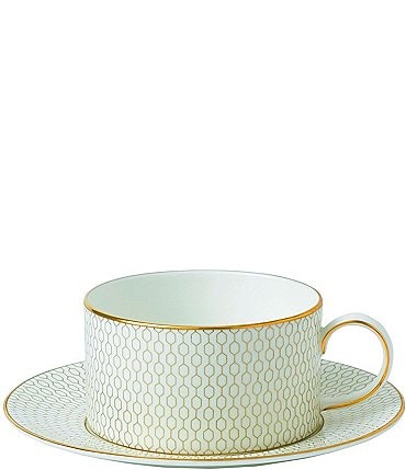 Image of Wedgwood Arris Geometric Gold Bone China Teacup and Saucer