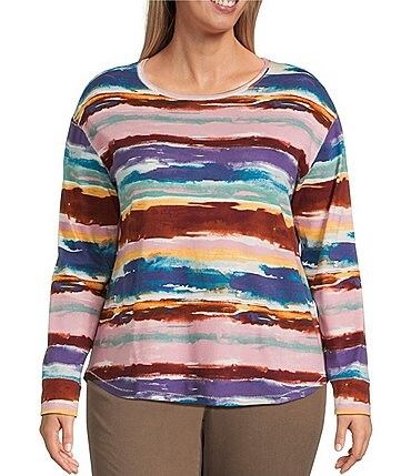 Image of Westbound Plus Size Zephyr Vintage Stripe Long Sleeve Crew Neck Pullover