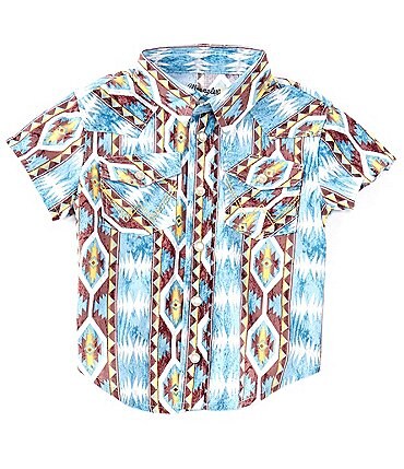 Image of Wrangler® Baby Boys 12-24 Months Short Sleeve Checotah Print Button Front Shirt