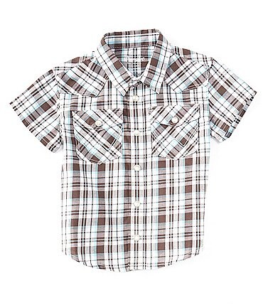 Image of Wrangler® Baby Boys 12-24 Months Short Sleeve Plaid Shirt