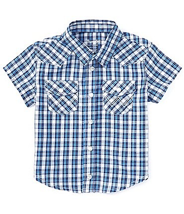 Image of Wrangler® Baby Boys 12-24 Months Short Sleeve Plaid Woven Western Shirt