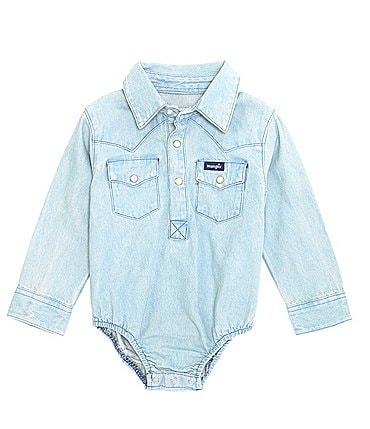 Image of Wrangler® Baby Boys Newborn-24 Months Long Sleeve Faded Western-Style Bodysuit