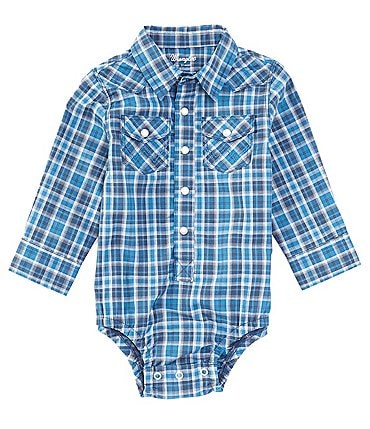 Image of Wrangler® Baby Boys Newborn-24 Months Long-Sleeve Plaid Woven Bodysuit