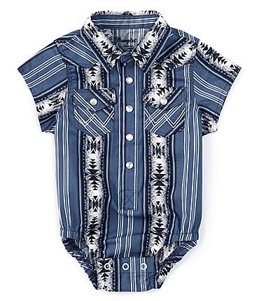 Image of Wrangler® Baby Boys Newborn-9 Months Short Sleeve Printed Woven Bodysuit