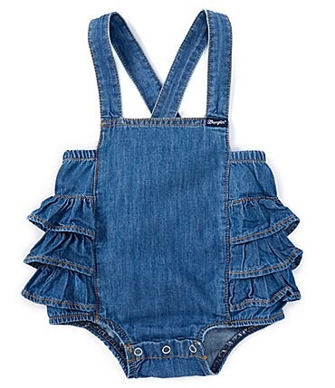 Image of Wrangler® Baby Girls Newborn-24 Months Sleeveless Ruffle Denim Romper