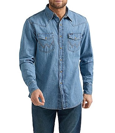 Image of Wrangler&reg; Long Sleeve Denim Western Shirt