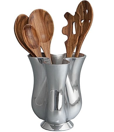 Nambe Gourmet Tulip Tool Jug with Tools - Metal/Wood