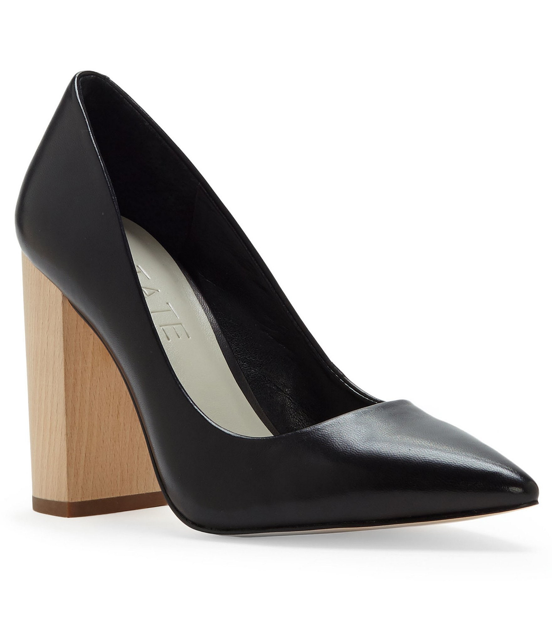 1. STATE Valencia Nappa Leather Pointed Toe Wood Block Heel Pumps