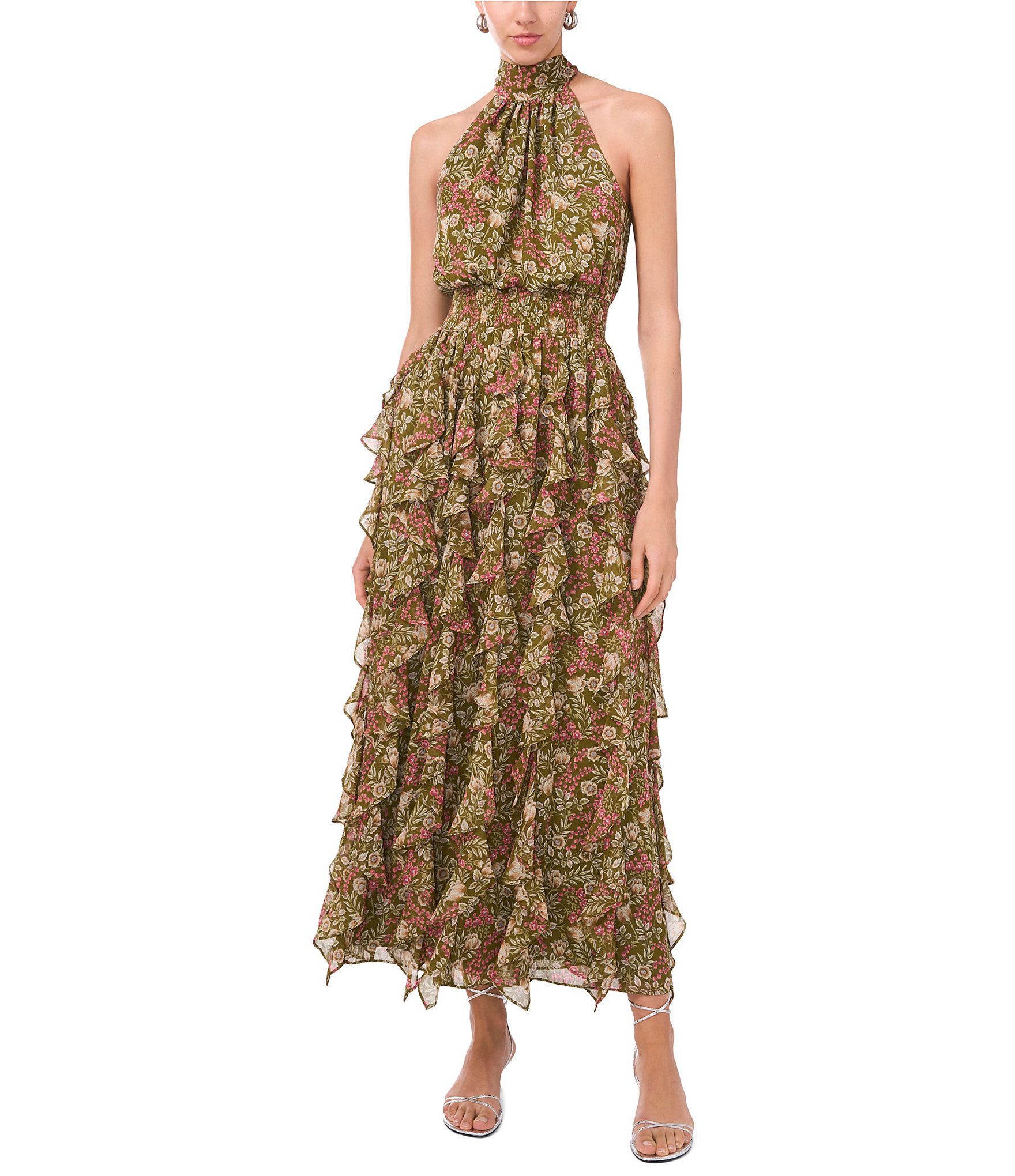 1. STATE Floral Yoryu Halter Bow Tie Neck Sleeveless Smocked 1. STATE Floral Yoryu Halter Bow Tie Neck Sleeveless Smocked