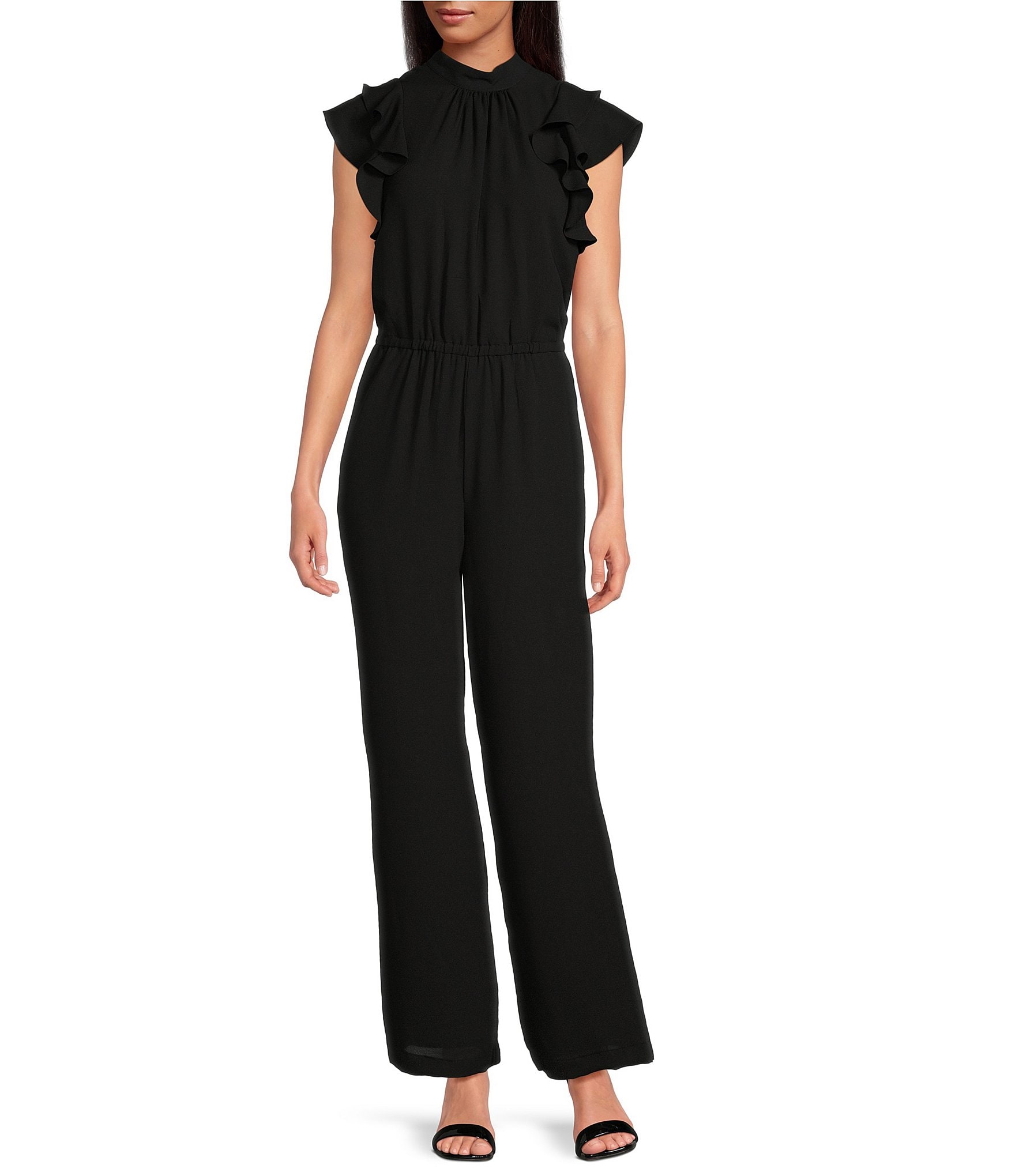 1. STATE Flutter Sleeve Mock Neck Ruffle Jumpsuit