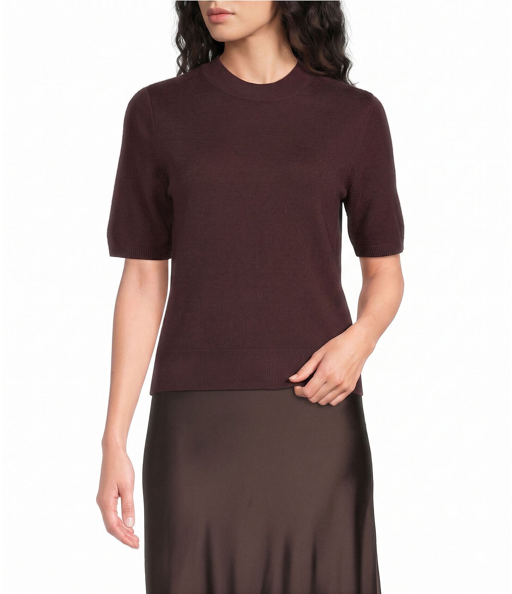 1. STATE Knit Crew Neck Short Sleeve Sweater Top