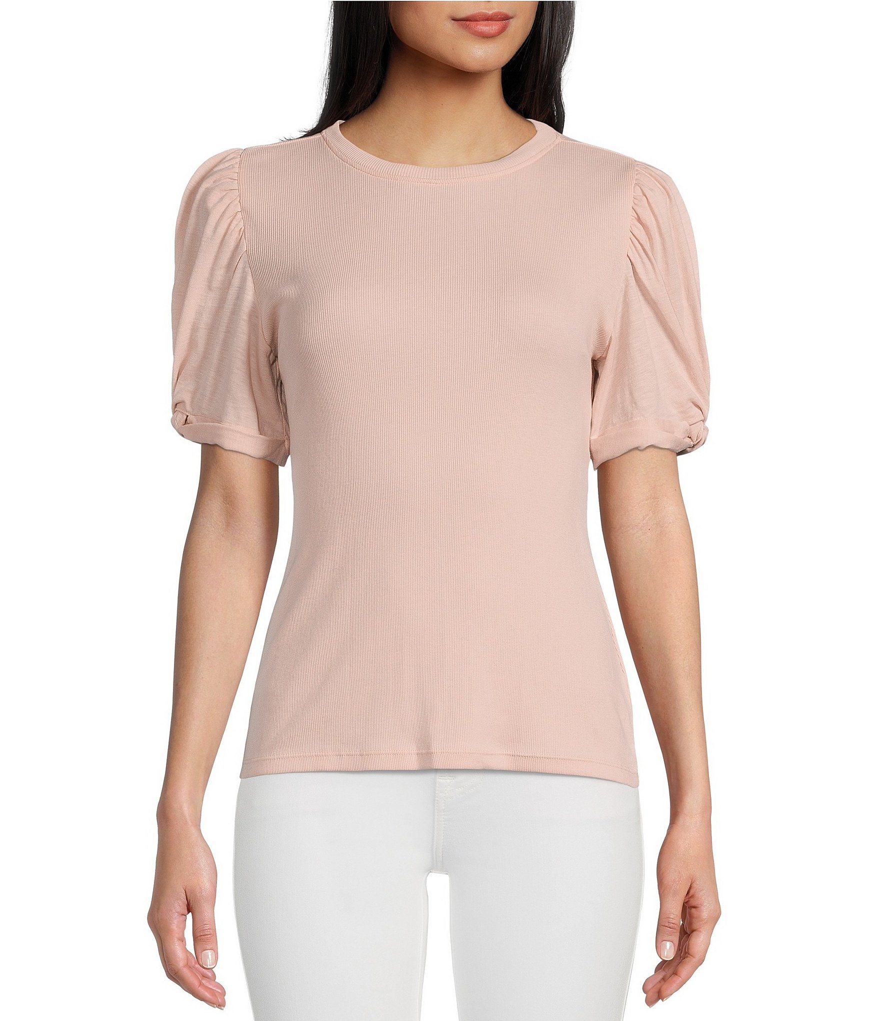 1. STATE Knotted Crew Neck Puff Short Sleeve Top | Dillard's