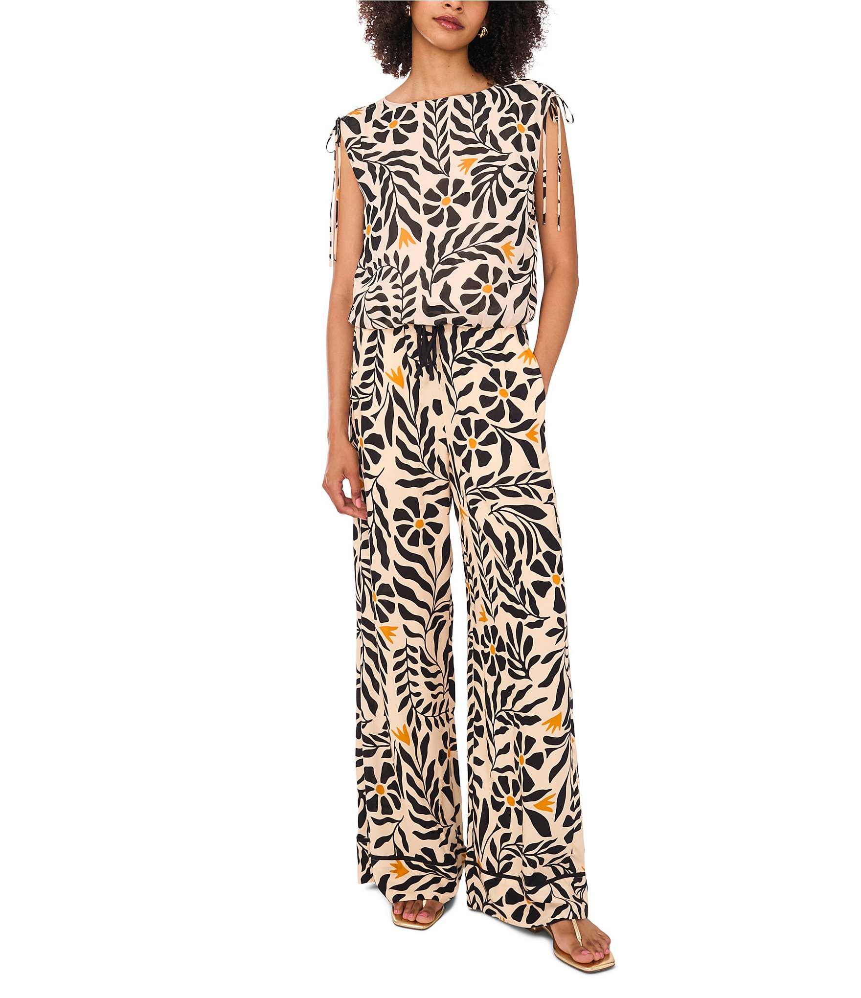 1. STATE Printed Boat Neck Sleeveless Bubble Hem Top