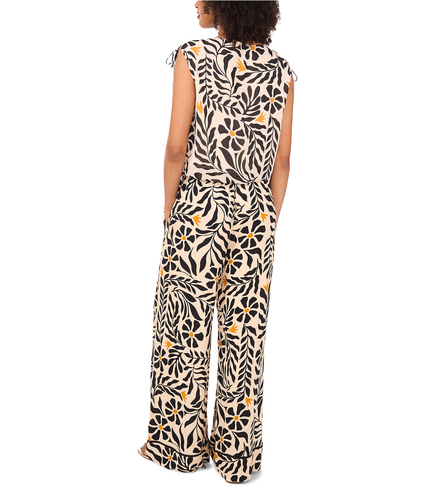 1. STATE Printed Boat Neck Sleeveless Bubble Hem Top