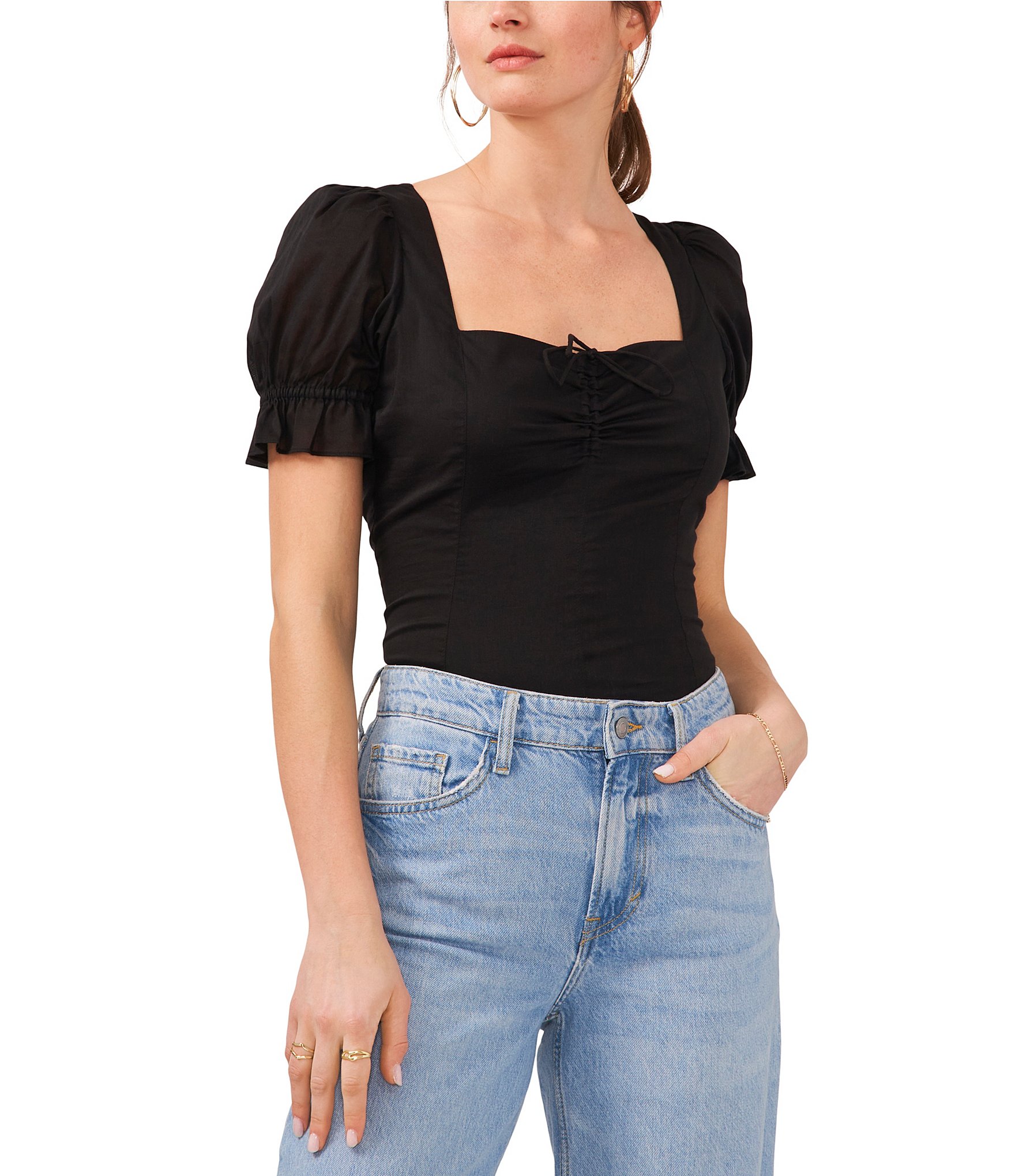 1. STATE Short Puffed Sleeve Square Neck Top | Dillard's