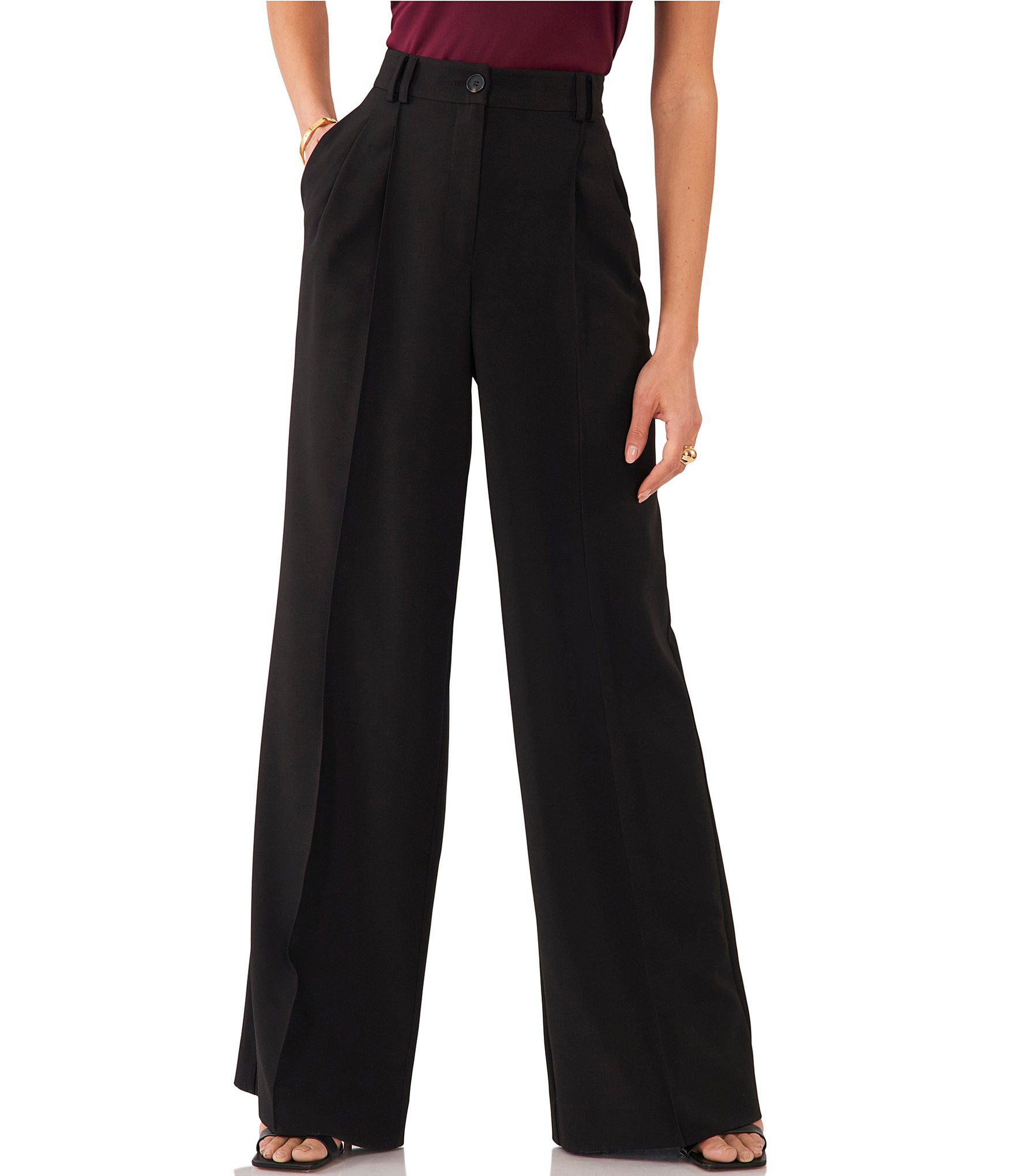 1. STATE Stretch Crepe High Waisted Pleated Front Wide Leg Tailored ...
