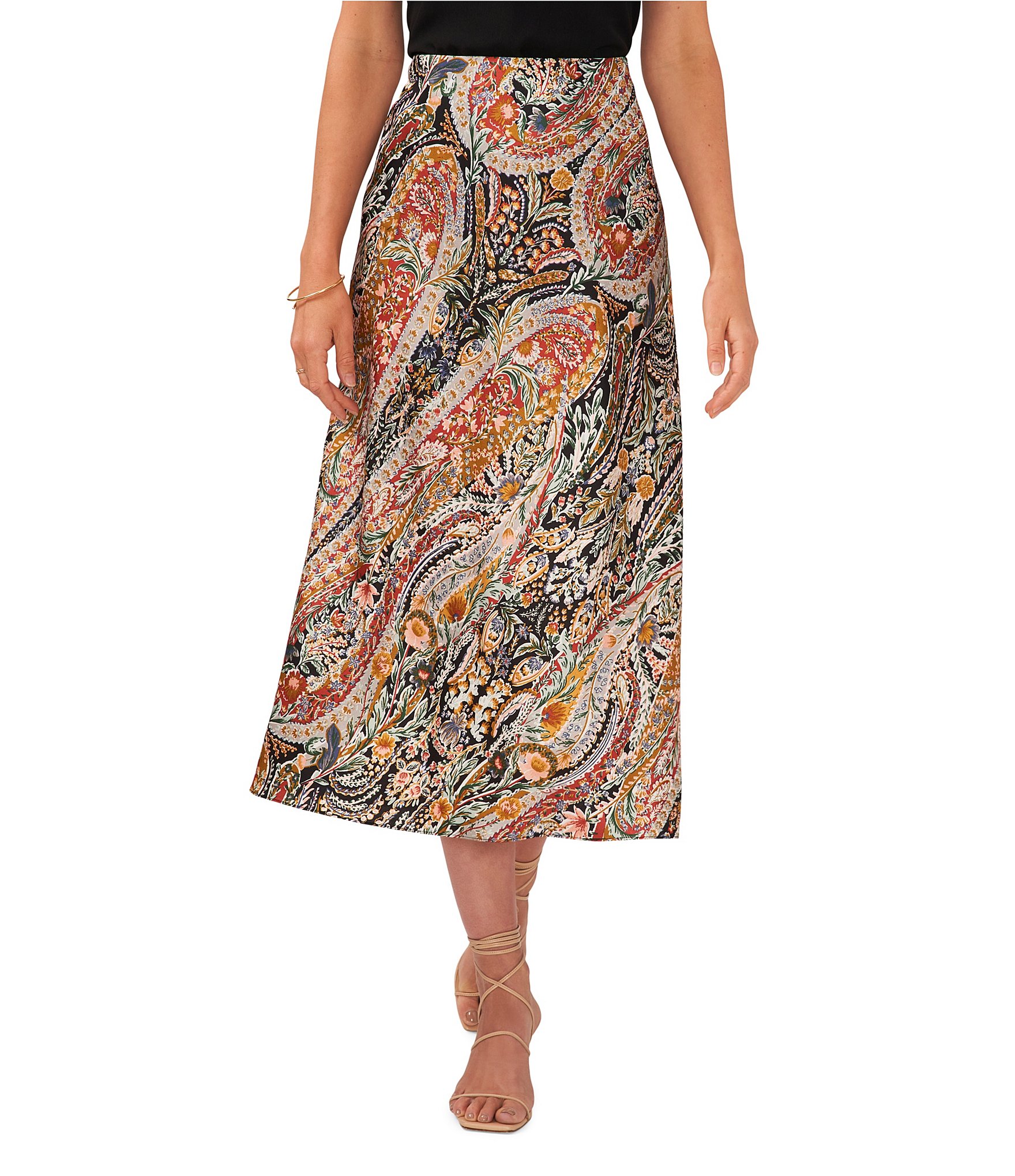 Talisman Trixie Crepe Shift Side Adjustable Drawstring Tapestry Print Maxi  Skirt