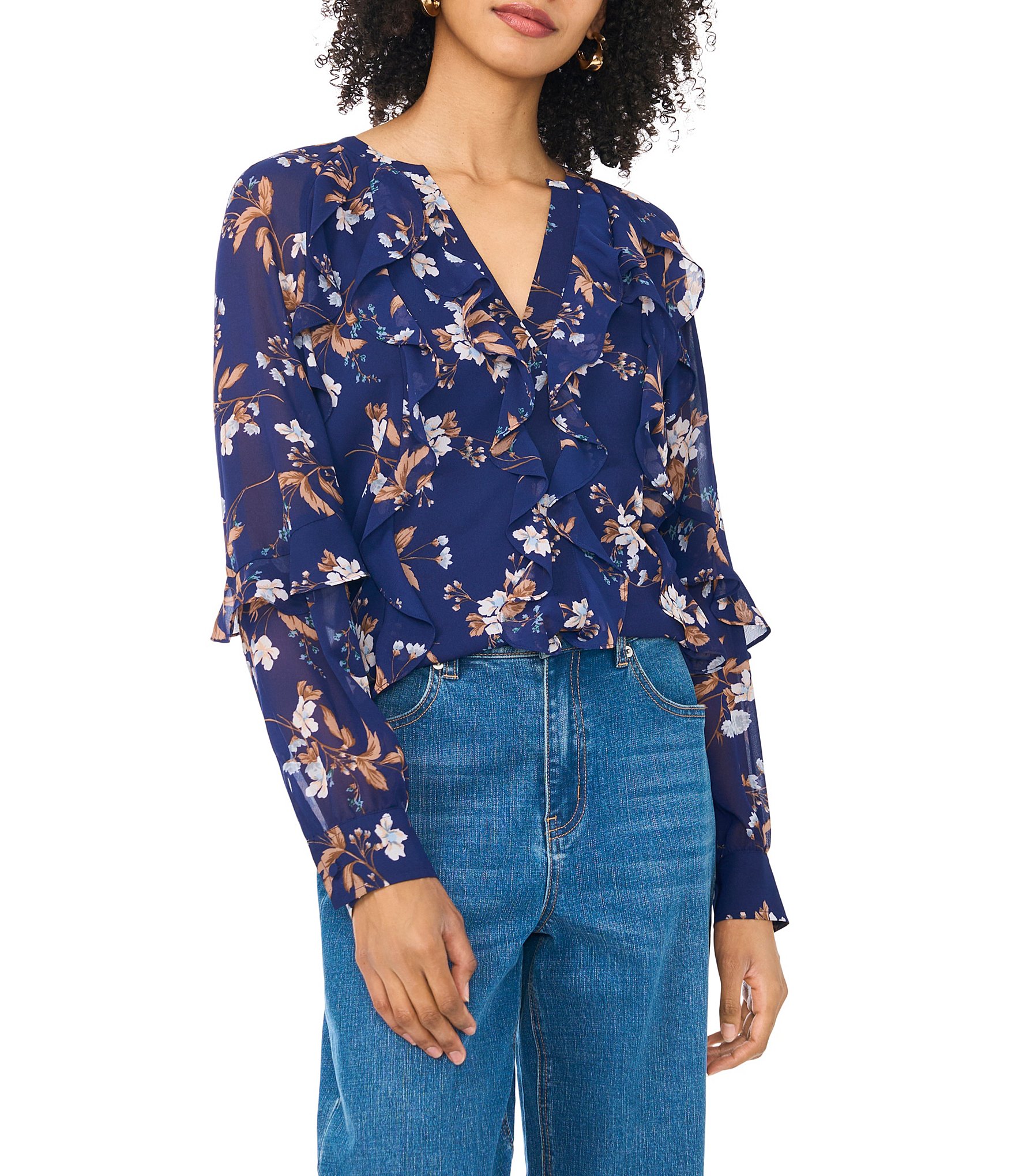 1. State Woven Long Sleeve Ruffle Top