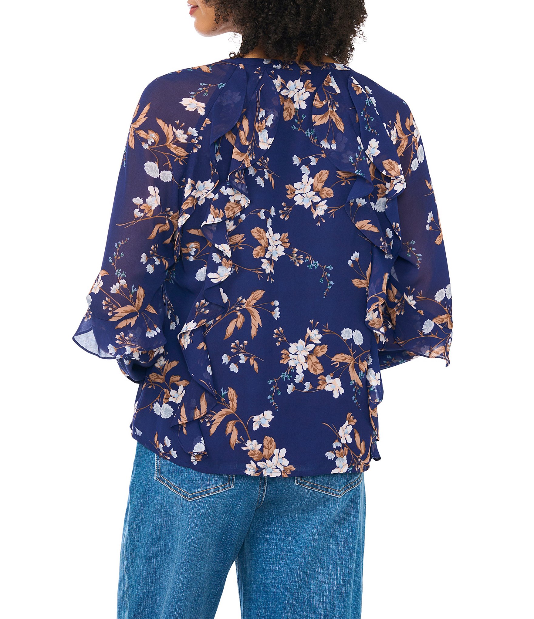 1. State Woven Long Sleeve Ruffle Top