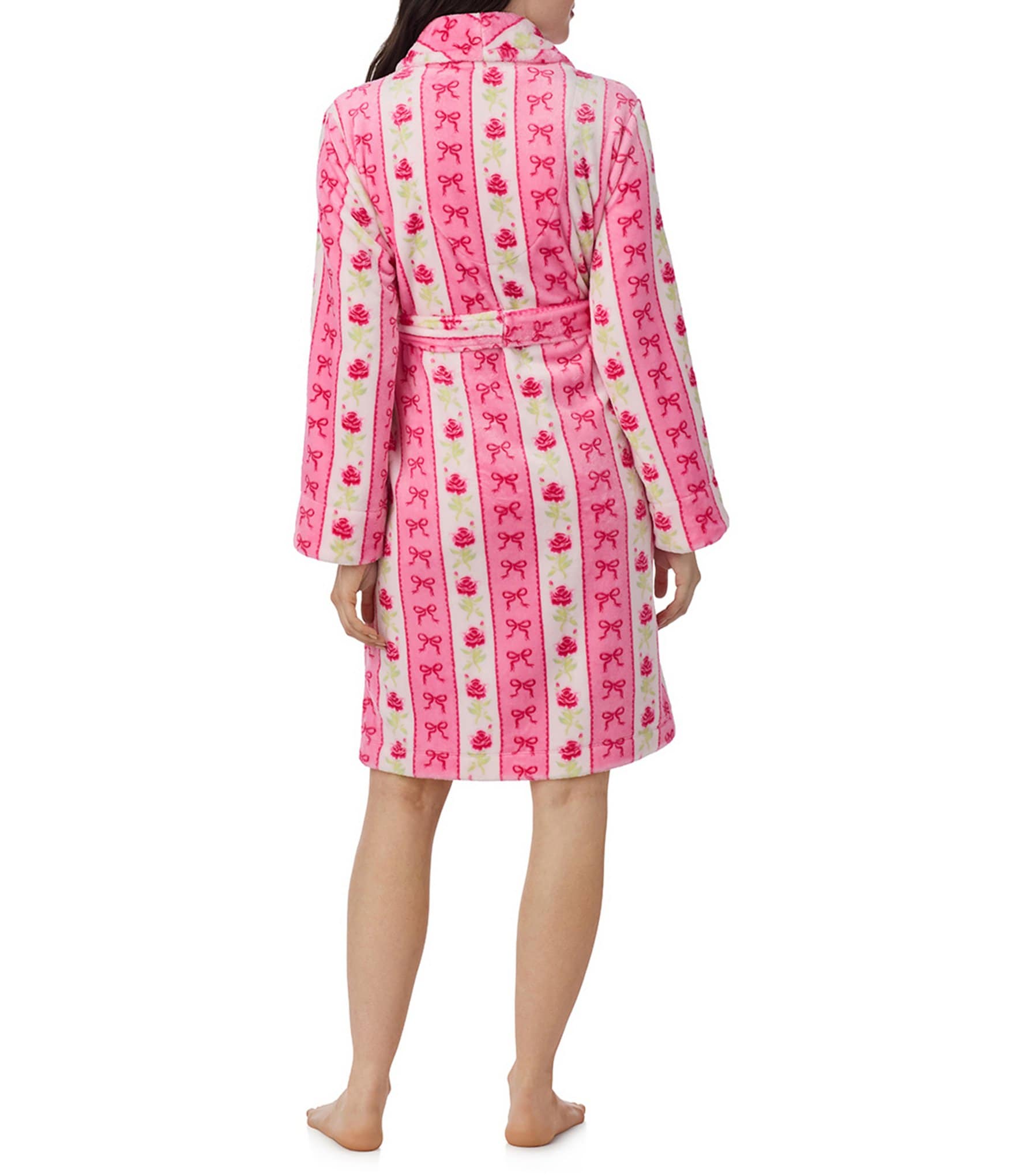 40WINKS Floral Stripe Print Long Sleeve Shawl Collar Short Robe