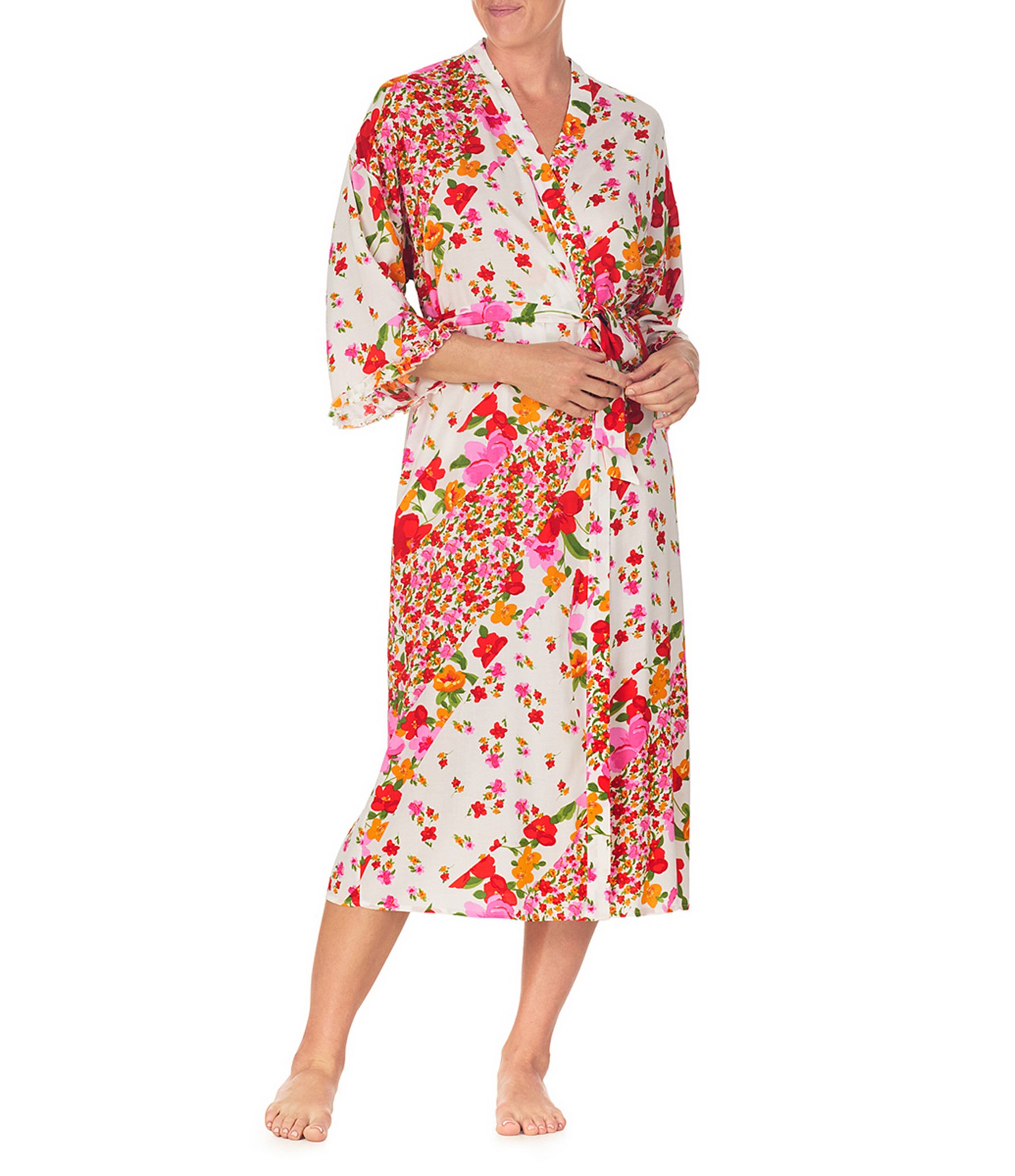 40WINKS Patchwork Floral Print Long Sleeve Woven Maxi Wrap Robe