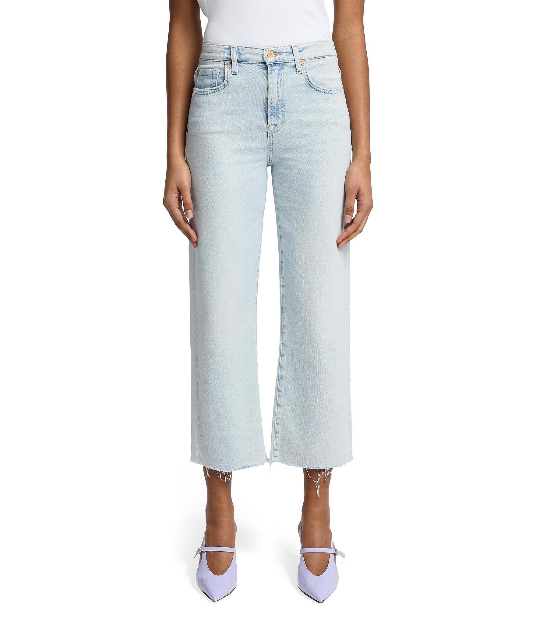 7 For All Mankind Alexa High Rise Raw Hem Cropped Jeans