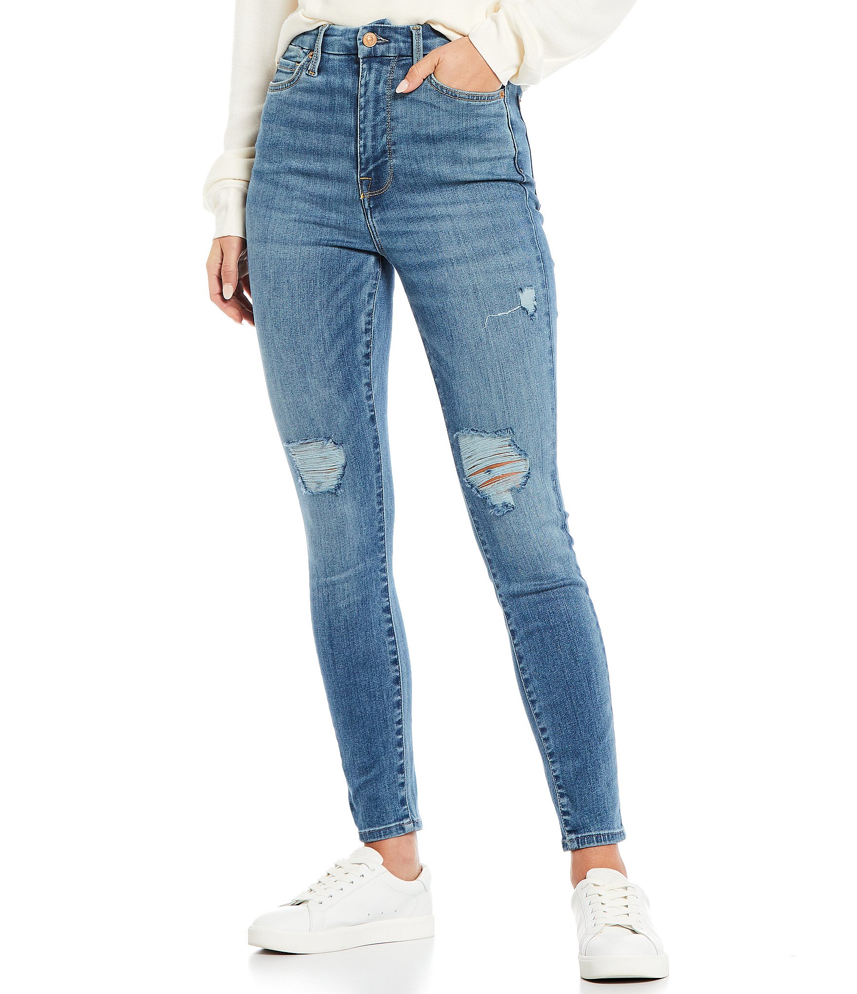 7 for all mankind Aubrey Ultra High Rise Distressed Skinny Jeans ...