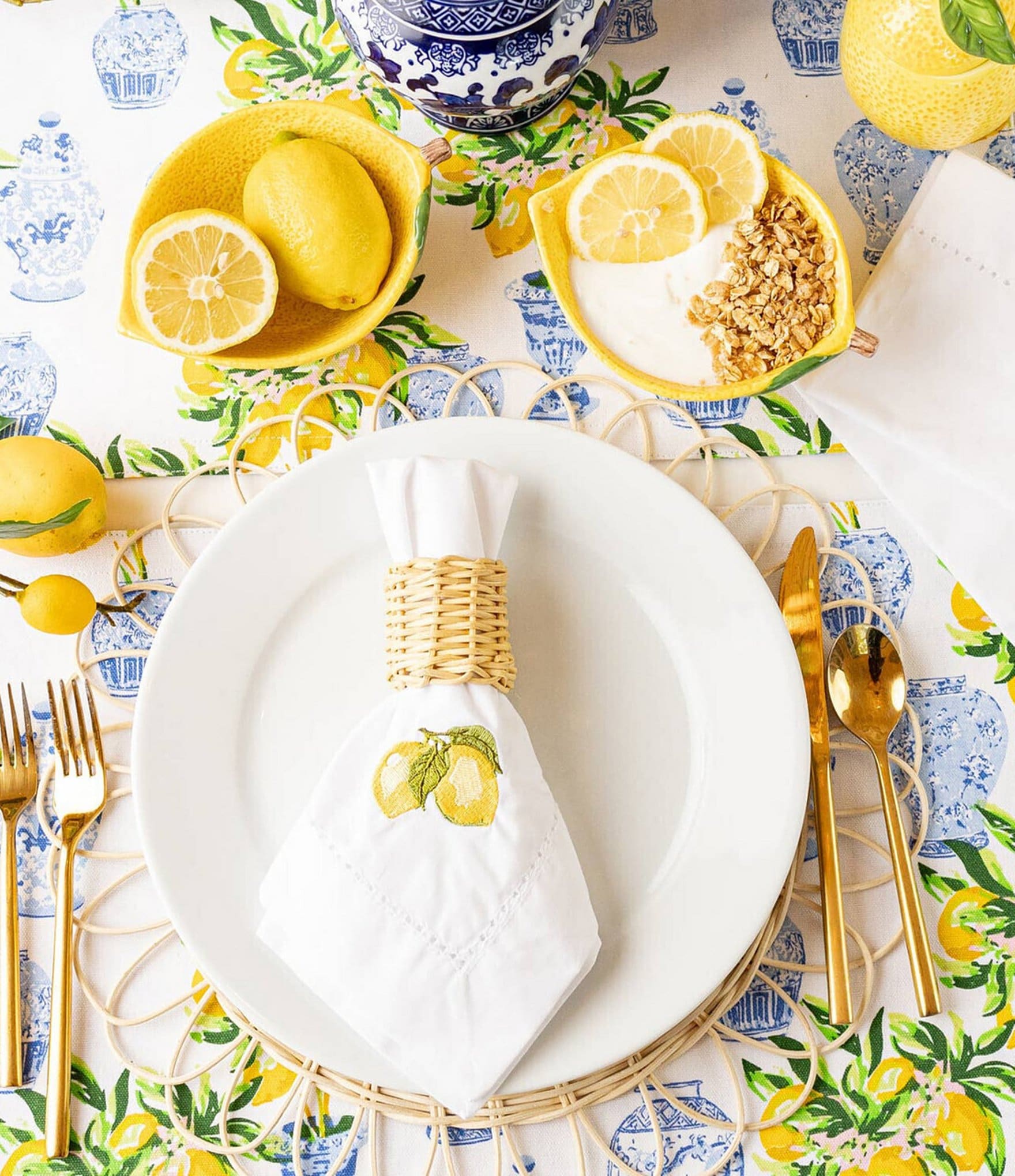 8 Oak Lane Lemon Ginger Reversible Placemat, Set of 6