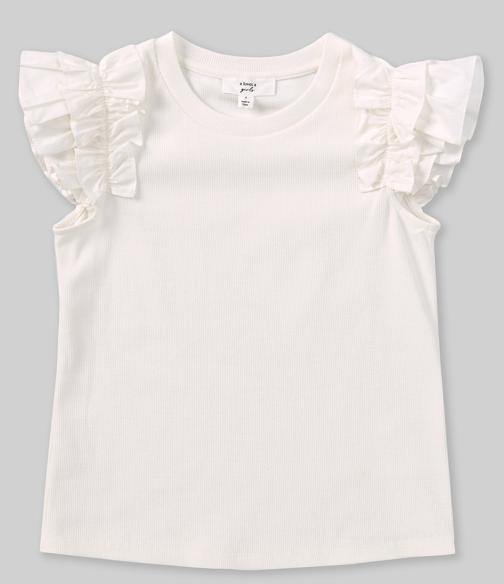 A Loves A Big Girls 7-16 Flutter Sleeve Ribbed Tank