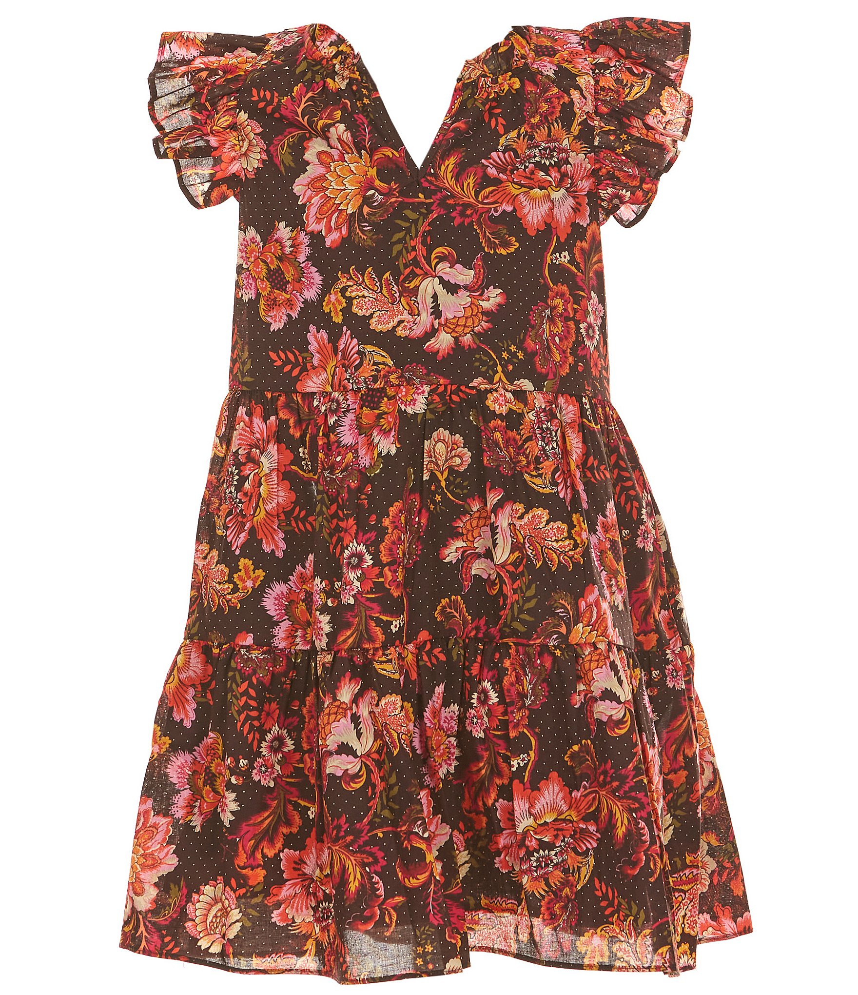 A Loves A Big Girls 7-16 Ruffle Cap Sleeve Floral A-Line Tiered Dress