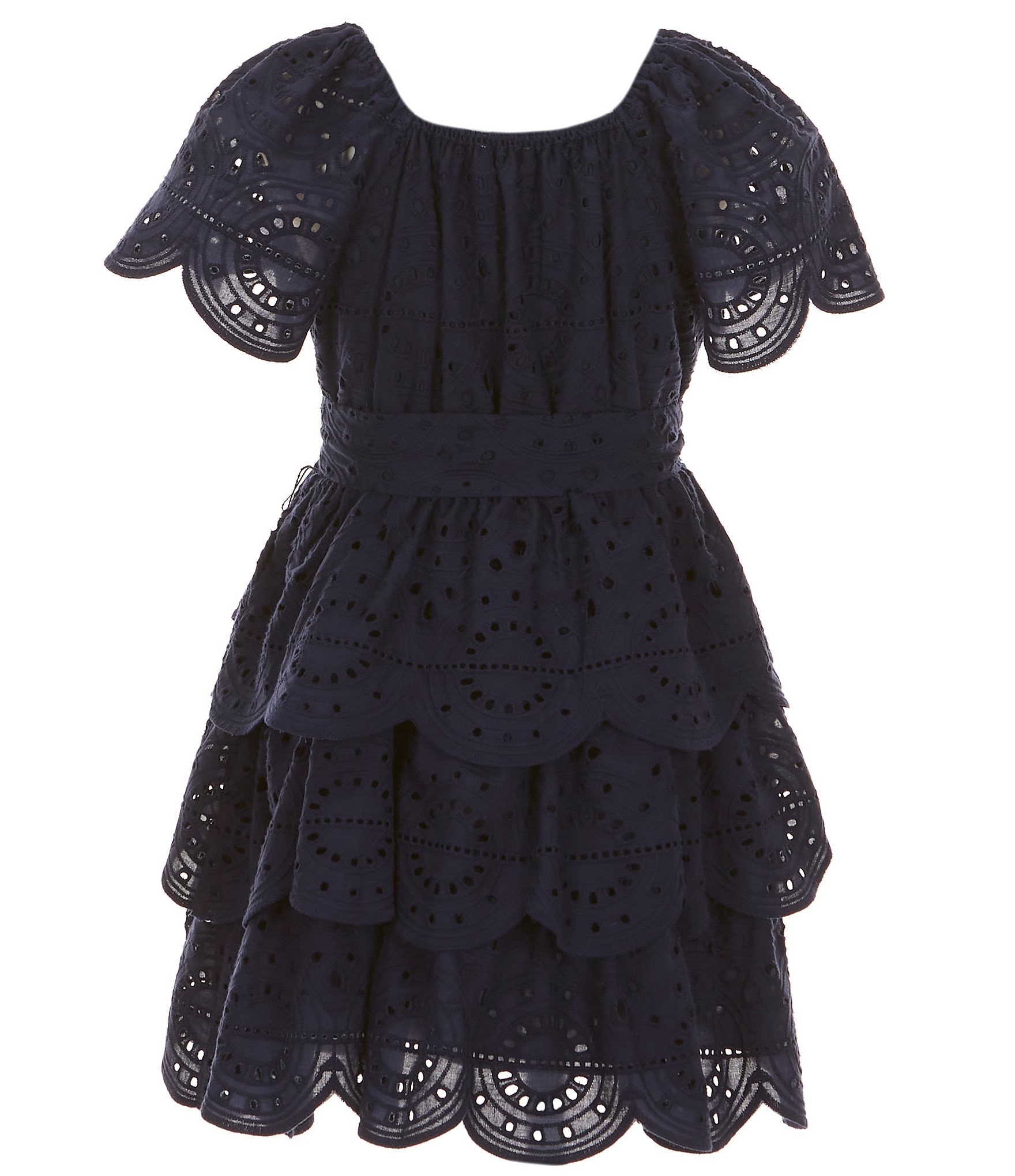 A Loves A Big Girls 7-16 Short Sleeve Eyelet Tiered Maxi Dress