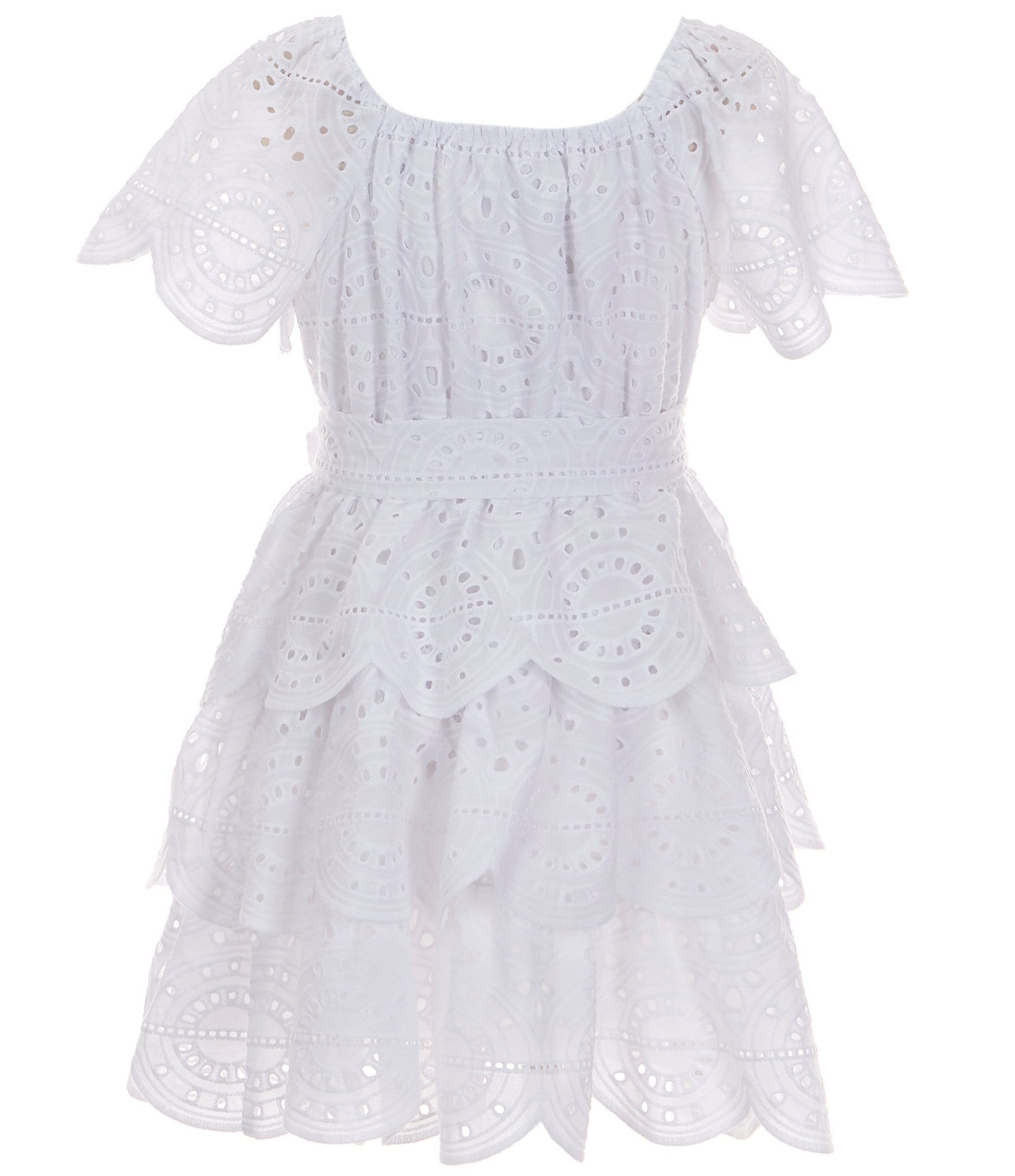 A Loves A Big Girls 7-16 Short Sleeve Eyelet Tiered Maxi Dress