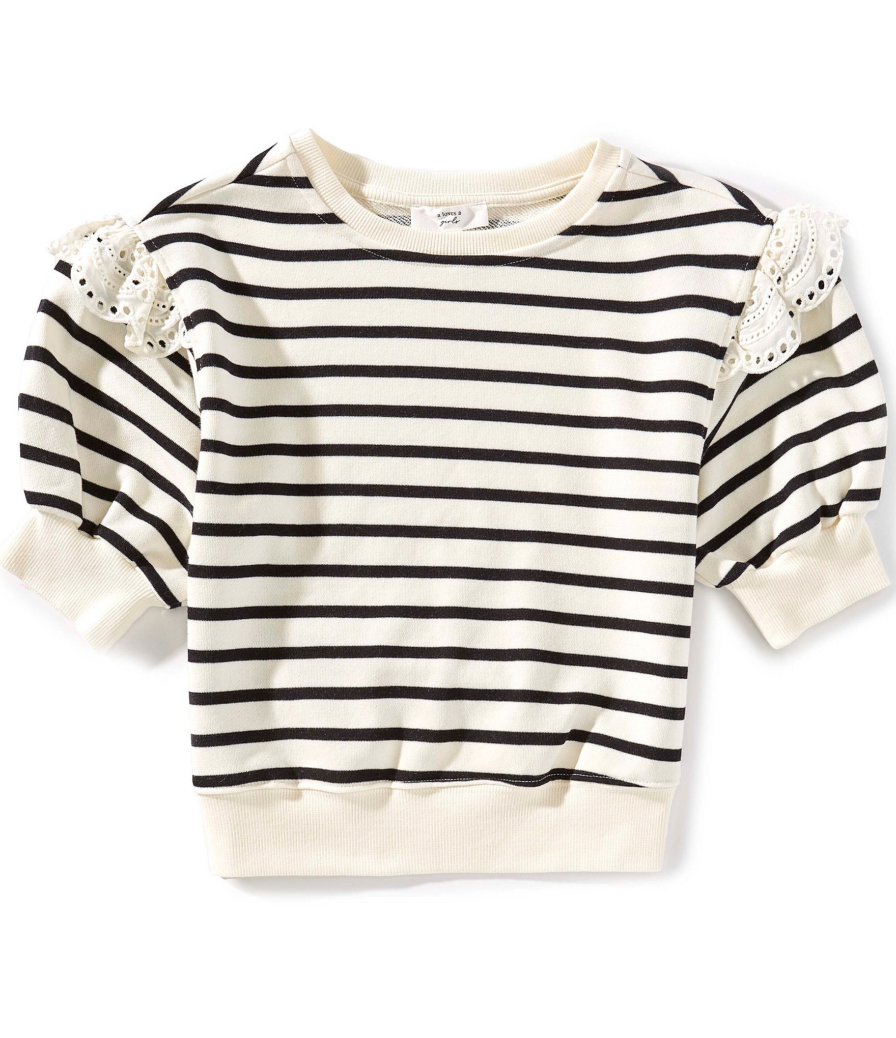 A Loves A Big Girls Stripe Ruffle Short Sleeve Sweater