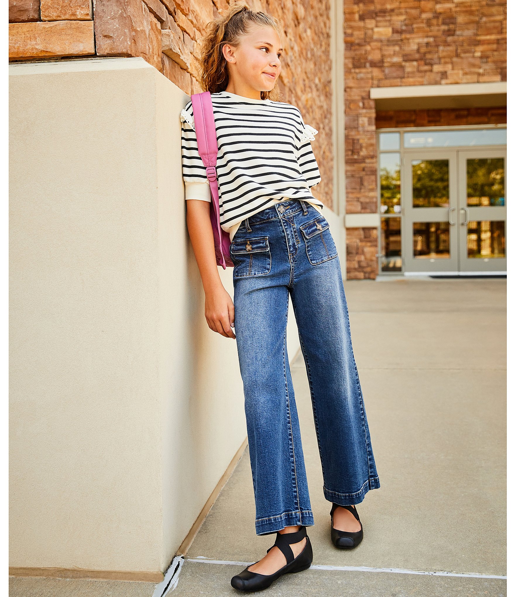A Loves A Big Girls Stripe Ruffle Short Sleeve Sweater