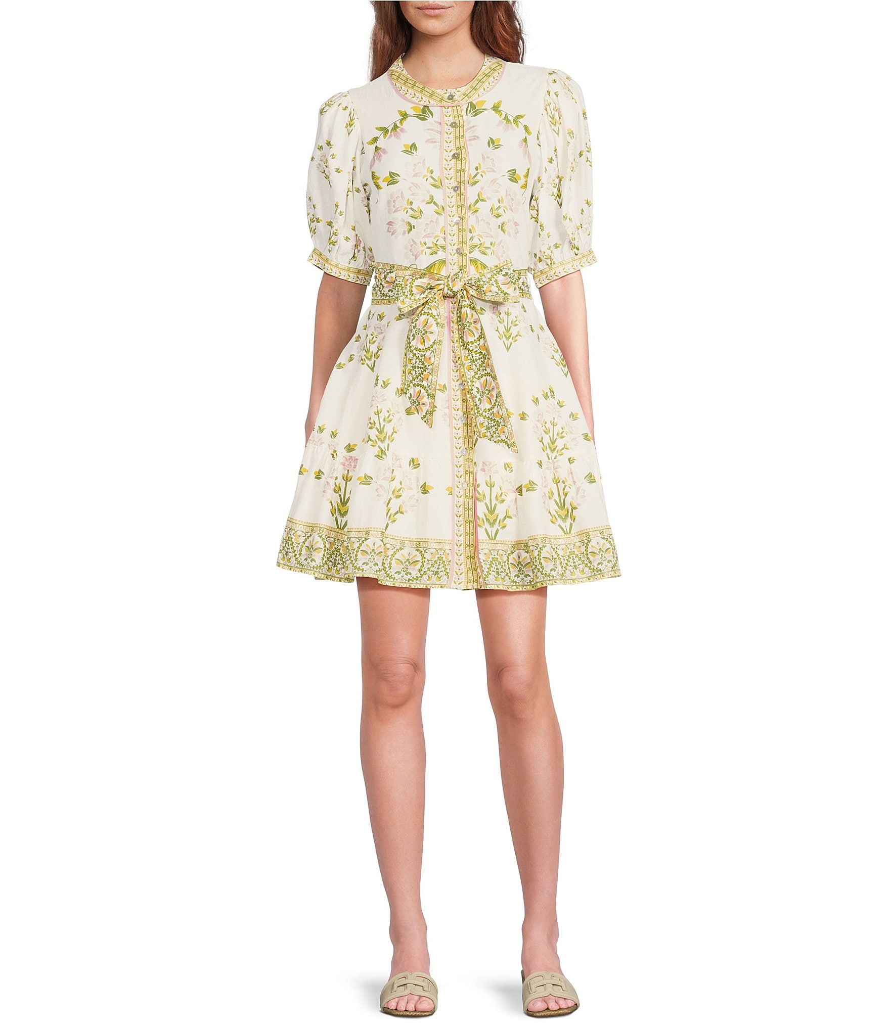 A Loves A Floral Printed Bubble Sleeve Button Front Mini Dress | Dillard's