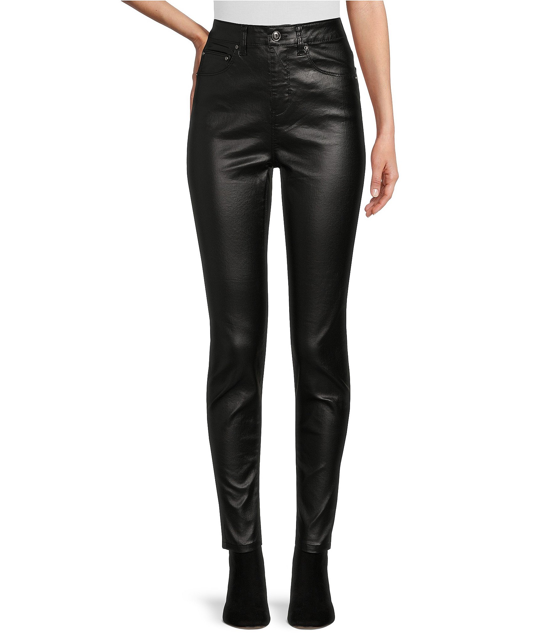 BOSS - High-waisted jeans in black coated denim
