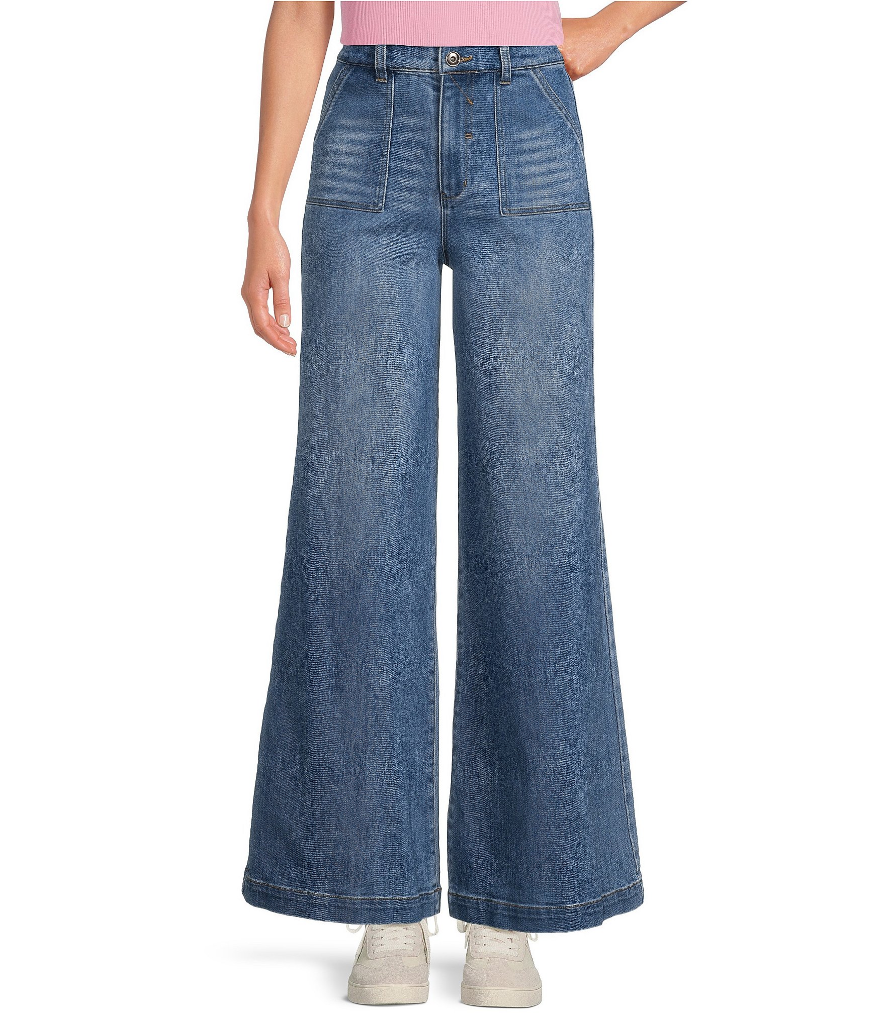 A Loves A High Rise Wide Leg Patch Pocket Denim Jeans | Dillard's