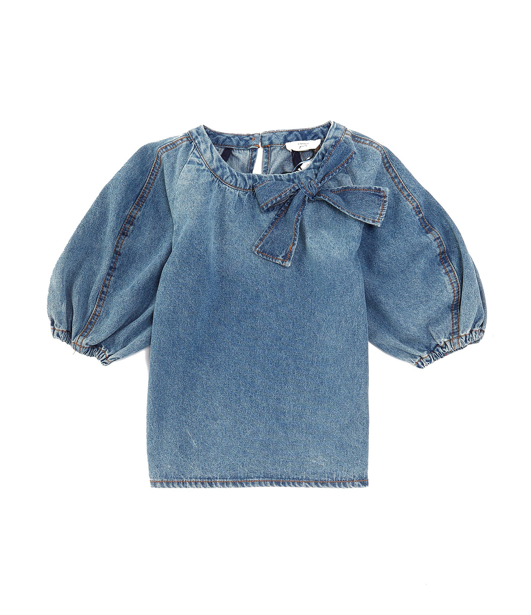 A Loves A Little Girls 2T-6X Denim Bubble Sleeve Top