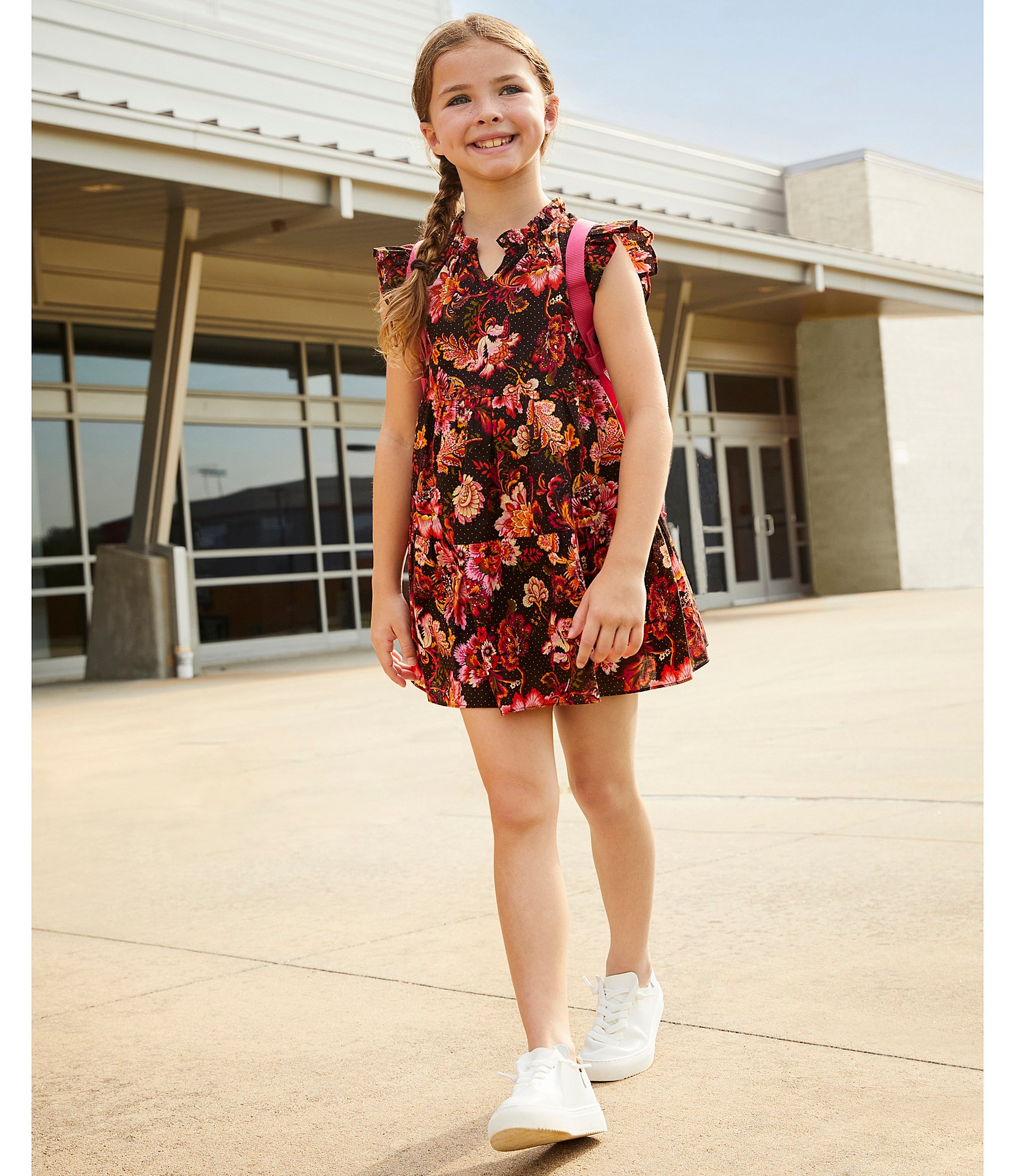 A Loves A Little Girls 2T-6X Floral Print Ruffle Cap Sleeve A-Line Tiered Dress