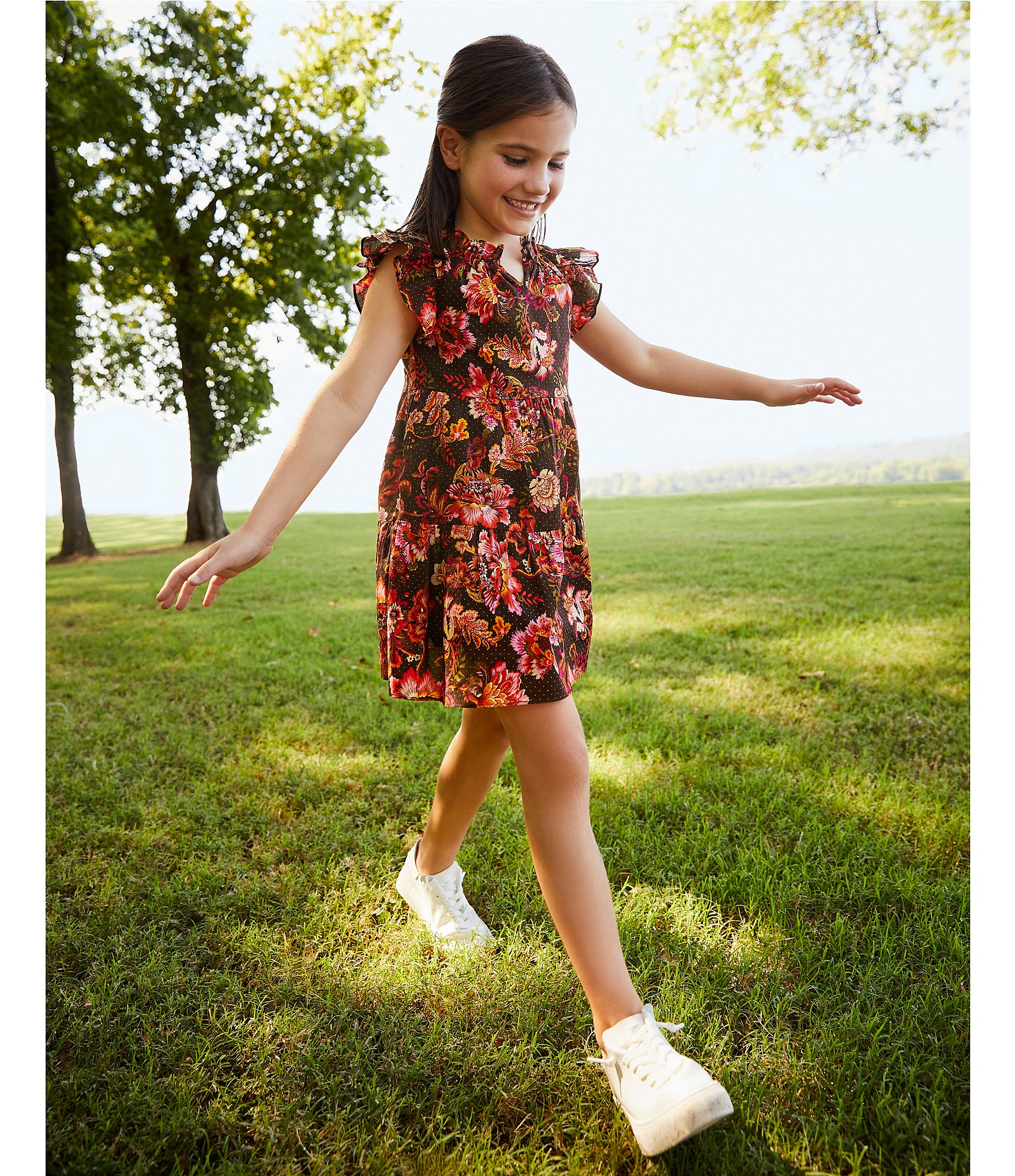 A Loves A Little Girls 2T-6X Floral Print Ruffle Cap Sleeve A-Line Tiered Dress