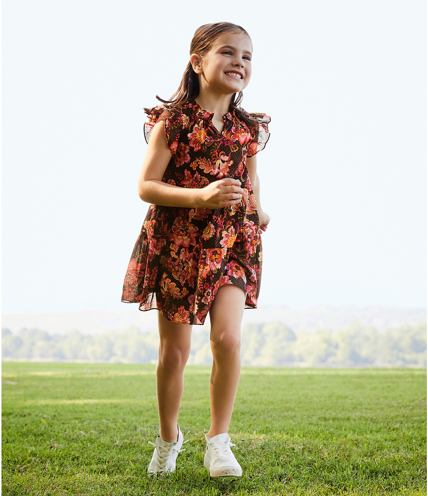 A Loves A Little Girls 2T-6X Floral Print Ruffle Cap Sleeve A-Line Tiered Dress