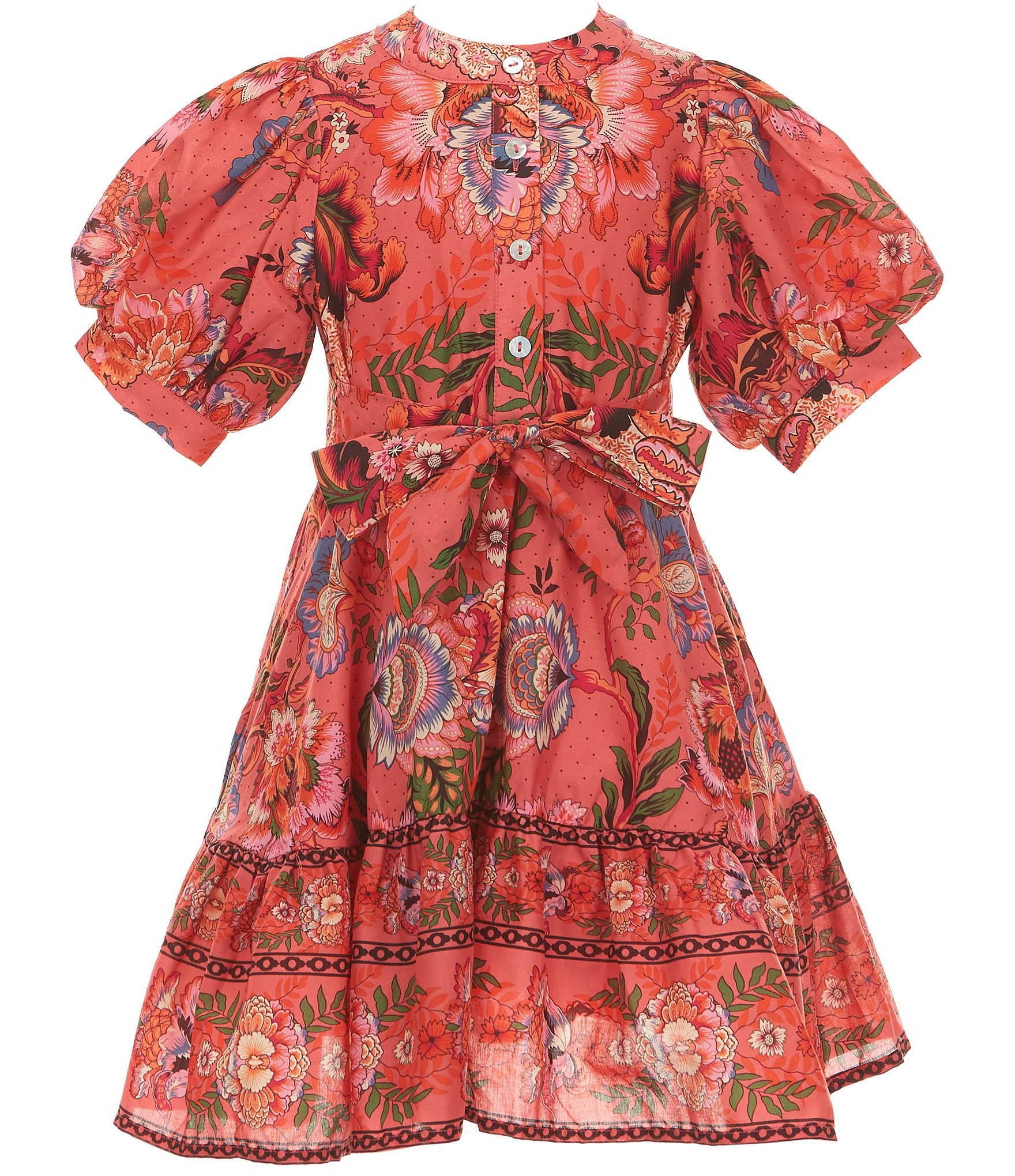 A Loves A Little Girls Batik Print Puff Sleeve Button Front Dress