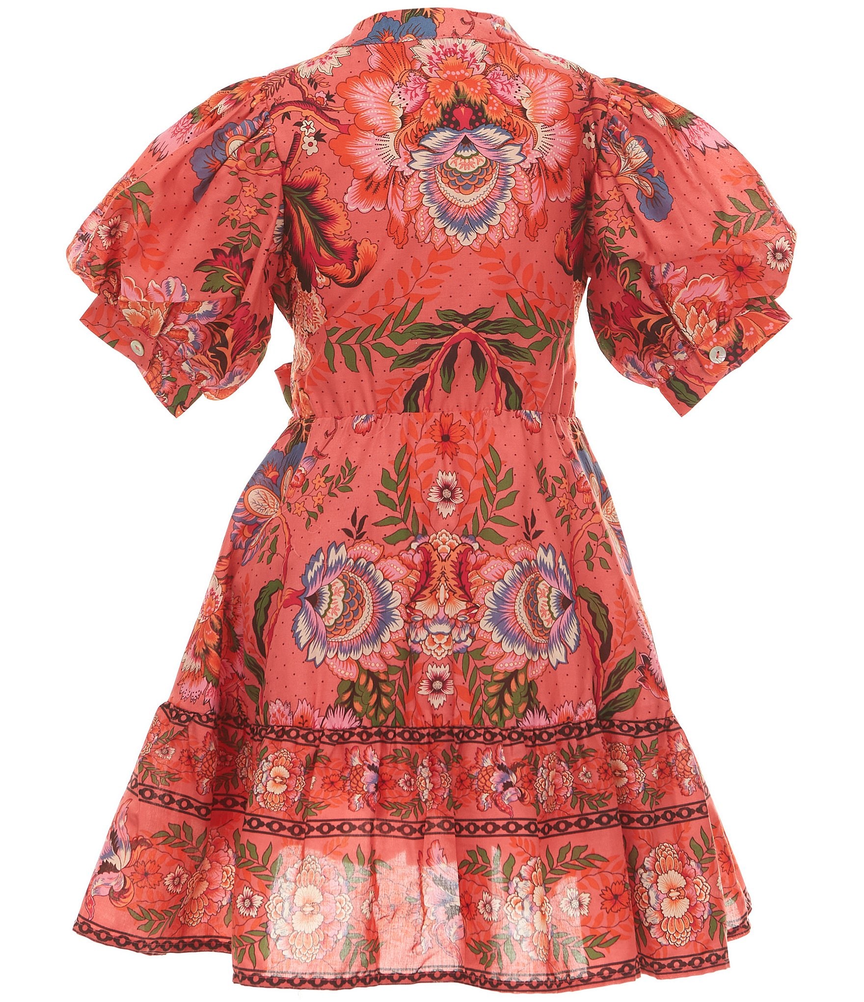A Loves A Little Girls Batik Print Puff Sleeve Button Front Dress