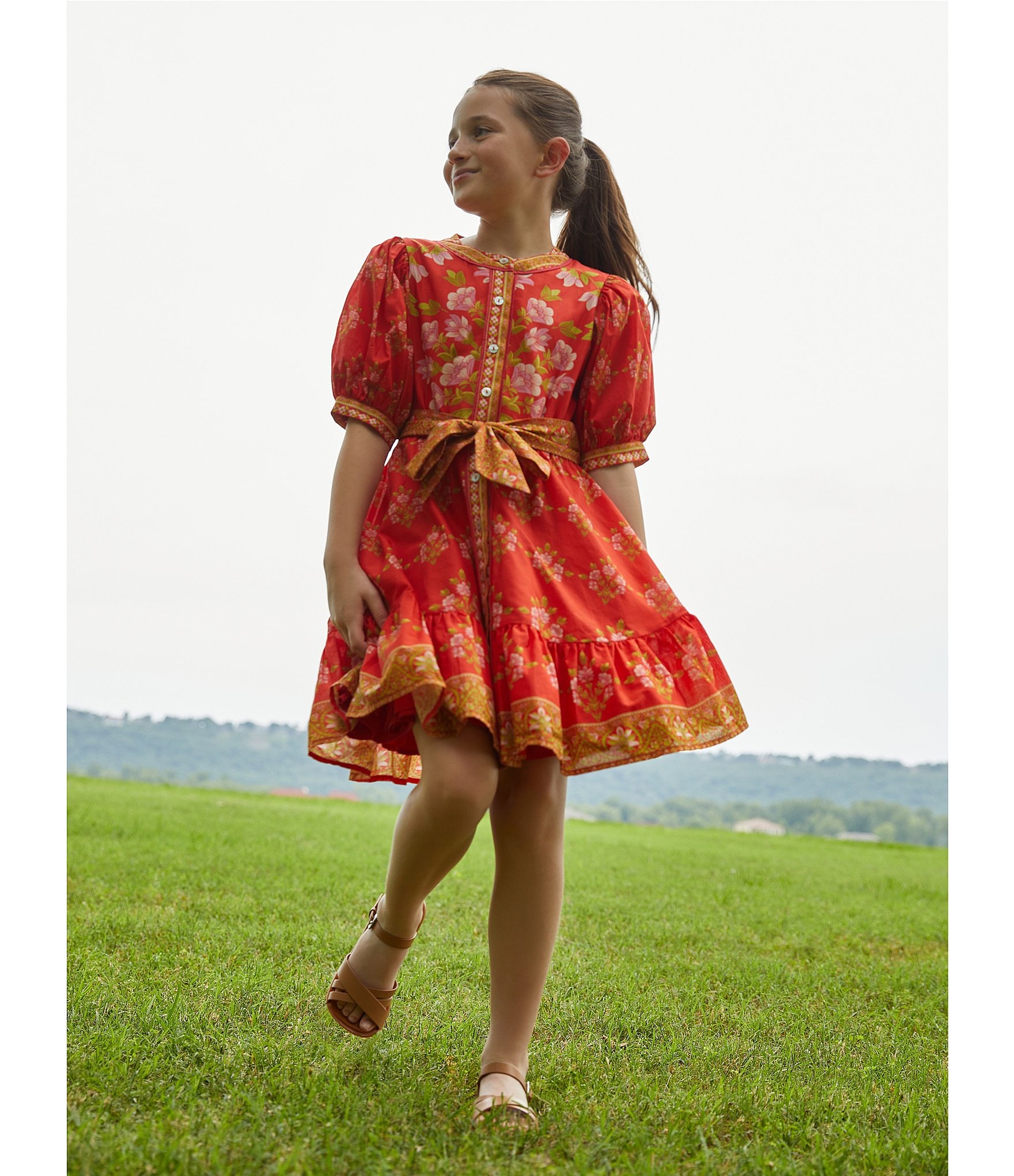 A Loves A Little Girls Batik Print Puff Sleeve Button Front Dress