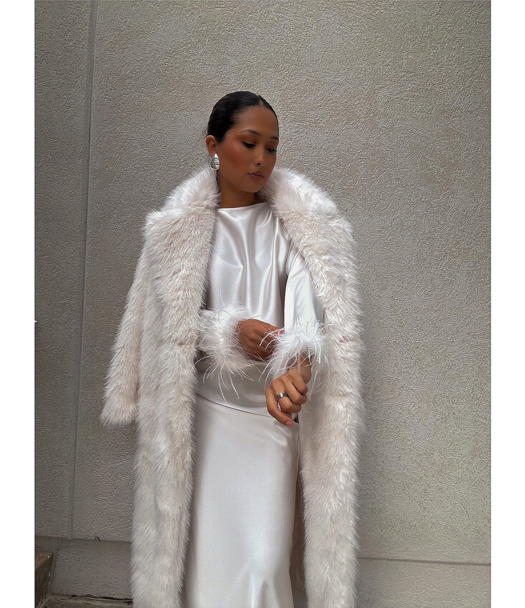 A Loves A Oversized Long Faux Fur Double Breasted Notch Lapel Coat